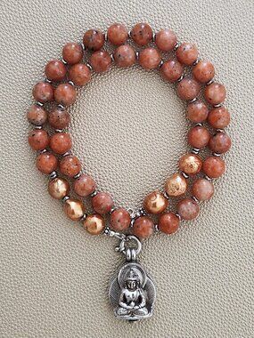 NATURAL SUNSTONE NECKLACE W/ 925 BUDDHA--20"